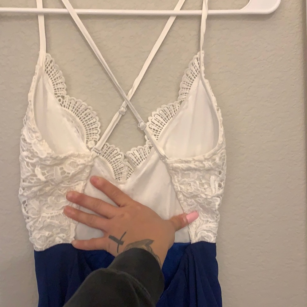Blue and white lace romper